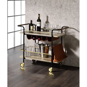 Natural, Gold and Black Serving Cart with Wine Storage B062P186404