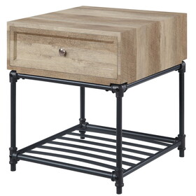 Oak and Sandy Black End Table with Slatted Lower Shelf B062P186444