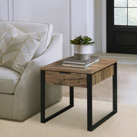 Weathered Oak and Black End Table with 1 Drawer B062P186462