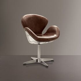 Retro Brown and Chrome Accent Chair with Padded Cushion B062P186468