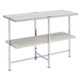 White Oak and Chrome Sofa Table with 1 Shelf B062P186475