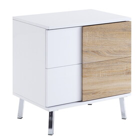 White High Gloss and Natural End Table with 2 Drawers B062P186486