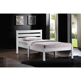 White Twin Bed with Wooden Slatted Headboard B062P186496