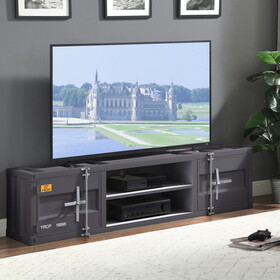 Gunmetal TV Stand with 2 Open Shelves, B062P186512