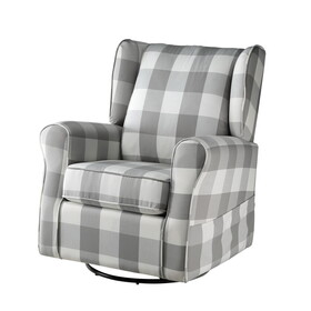 Grey and White Rolled Arm Swivel Chair with Glider B062P186522