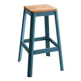 Natural and Teal Armless Bar Stool with Crossbar Support B062P186544