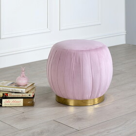 Pink Carnation and Gold Round Tufted Ottoman P-B062P186555