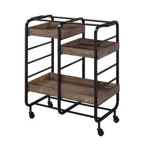 Black and Walnut Serving Cart with 3 Adjustable Trays
