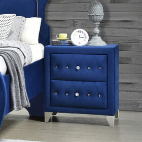 Blue Upholstered 2-Drawer Nightstand
