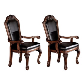 Black and Cherry Solid Back Arm Chairs with Nailhead Trim (Set of 2) B062P189079