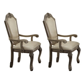 Antique White Solid Back Arm Chairs (Set of 2) B062P189080