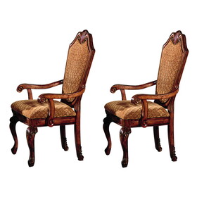 Beige and Cherry Arm Chairs with Arched Backrest (Set of 2)