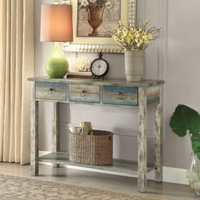 Antique Grey and Teal 3-drawer Console Table B062P189095
