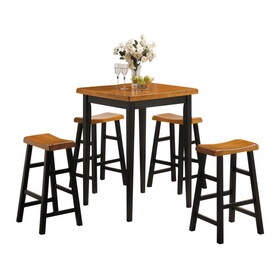 Oak and Black 5-piece Counter Height Set with Saddle Stools