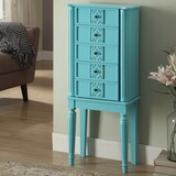 Light Blue 4-drawer Jewelry Armoire with Mirror B062P189120