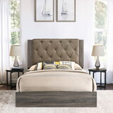 Brown and Rustic Grey Oak Tufted Queen Bed B062P189127