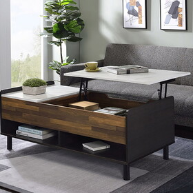 White and Walnut Coffee Table with Lift-Top B062P189138