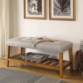 Light Grey and Oak Tufted Padded Seat Bench B062P189177