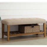 Beige and Oak Tufted Padded Seat Bench B062P189178