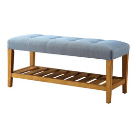 Light Blue and Oak Tufted Padded Seat Bench B062P189179
