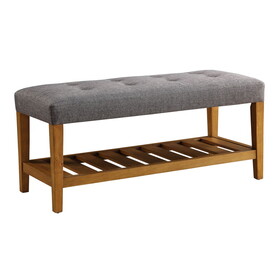 Grey and Oak Tufted Padded Seat Bench B062P189180