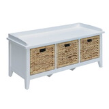 Beige and White Bench with 3-Drawer B062P189198