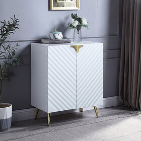 White High Gloss and Gold Console Table with Shelf B062P189208