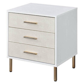 White, Champagne and Gold 3-Drawer Nightstand with Metal Leg P-B062P189251