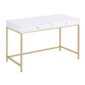 White High Gloss and Gold 2-Drawer Writing Desk B062P191050
