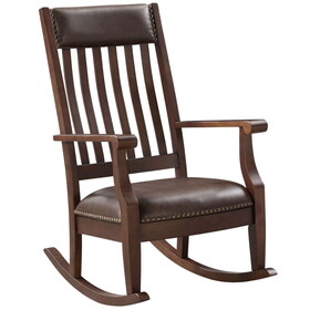 Brown and Walnut Rocking Chair with Nailhead Trim B062P191057