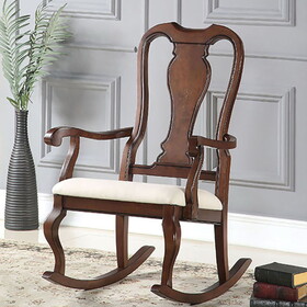 Beige and Cherry Queen Anne Back Rocking Chair B062P191060