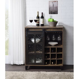 Rustic Oak and Black Wine Cabinet with Door B062P191067