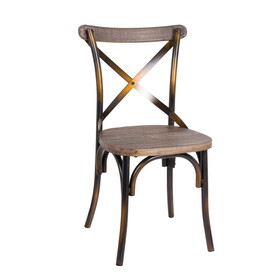 Antique Copper and Antique Oak Cross Back Side Chair B062P191071