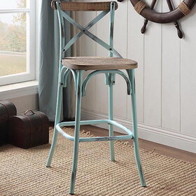 Antique Turquoise and Antique Oak Bar Stool with Cross Back P-B062P191072