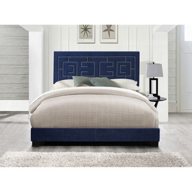 Dark Blue Eastern King Panel Bed with Nailhead Trim B062P208992