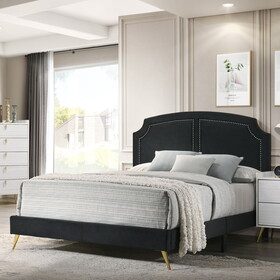 Black Eastern King Platform Bed with Metal Leg B062P208994