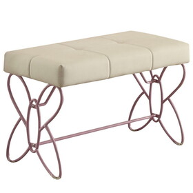 White and Light Pink Tufted Bench B062P208996