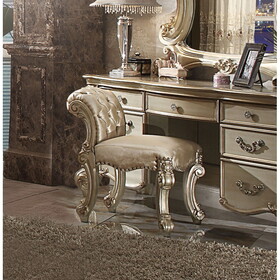 Gold Patina and Bone Vanity Stool with Nailhead Trim B062P208997