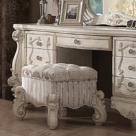 Ivory and Bone White Vanity Stool with Nailhead Trim B062P209000