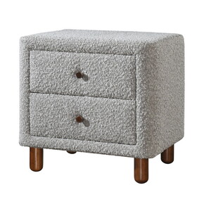 Grey Boucle 2-Drawer Upholstered Nightstand B062P209004