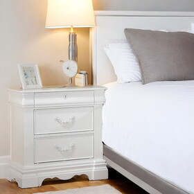 White 3-Drawer Nightstand with Hidden Top Drawer B062P209007