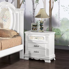 White 2-Drawer Nightstand with Floral Motifs B062P209008