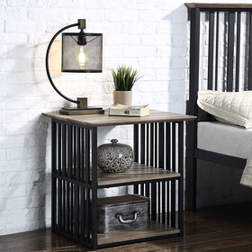 Antique Oak and Black 3-Shelf Nightstand B062P209017