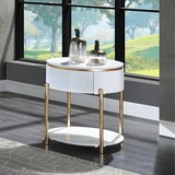 White High Gloss and Gold End Table with Metal Leg B062P209067