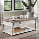 Oak and Antique White Coffee Table with Lift Top B062P209078