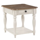 Oak and Antique White 1-Drawer End Table with Shelf B062P209079