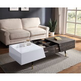 White High Gloss and Rustic Oak Coffee Table with Metal Leg B062P209101