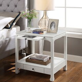 Antique White 2-Drawer Accent Table with Shelf B062P209115