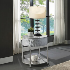 Grey High Gloss and Chrome End Table with Drawer B062P209132