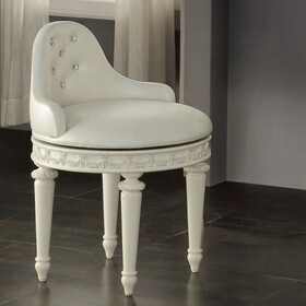 Ivory Swivel Vanity Chair with Tufted Back B062P209153